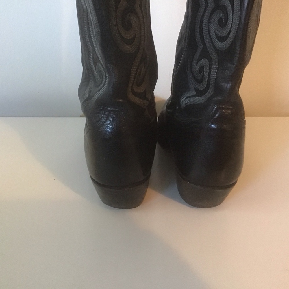 VTG Tony Lama Mens Black Smooth Ostrich 8430 Round Toe Cowboy Boots 9.5 D‎ - Picture 7 of 11